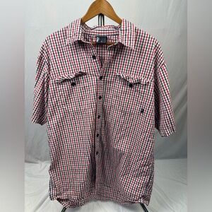 Vintage Stars and Straps Red White and Blue Plaid Button-Down Shirt 2XL